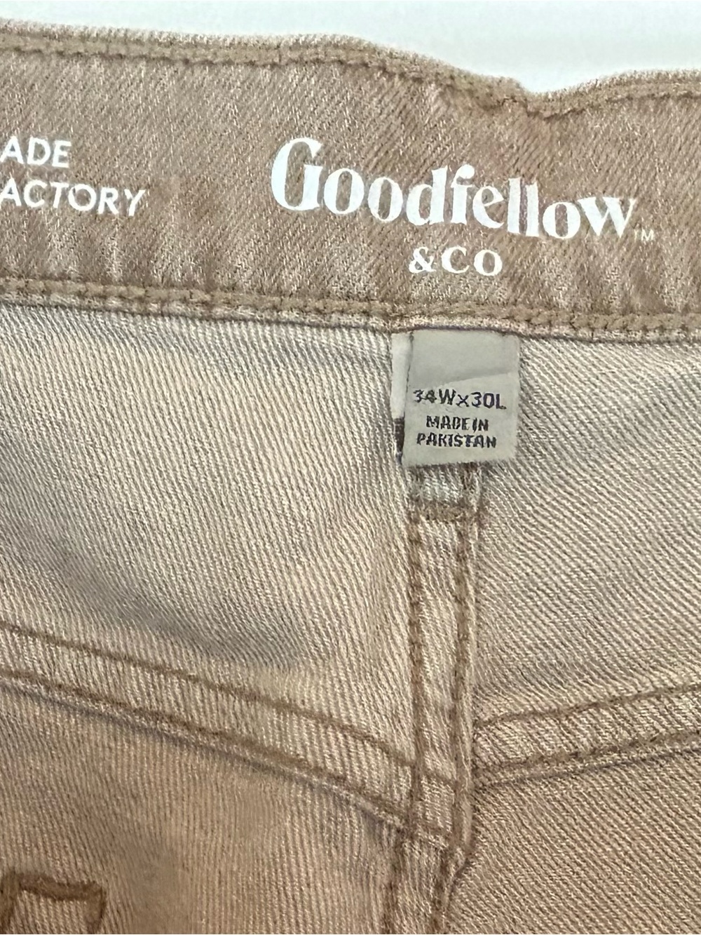 Goodfellow & Co Tan Slim Straight Jeans, 34W x 30L Beautifully Distressed Finish - Picture 4 of 6
